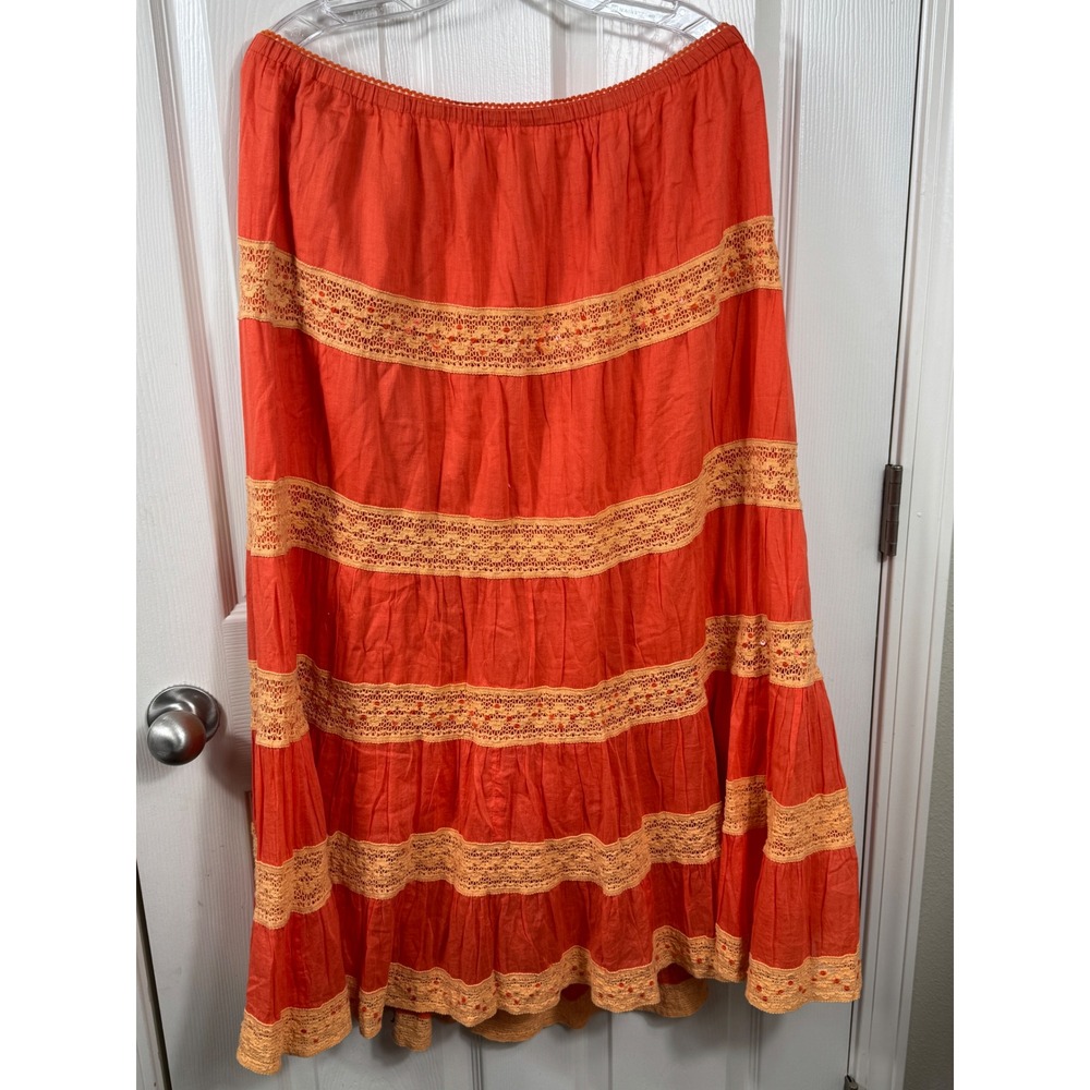 Allison Brittney Maxi Skirt Plus Size 14/16W Orange Tiered Lace Boho